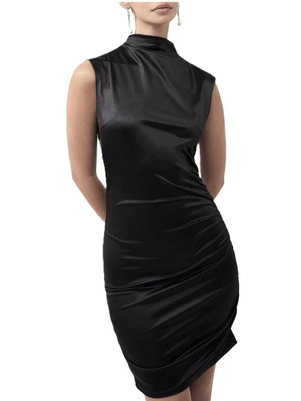 French Connection Black Satin Ruched Dress Medium